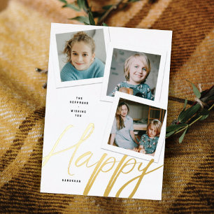 THREE PHOTO FOIL HANUKKAH CARD
