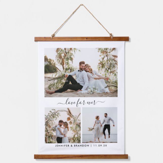 Three Photo Gallery Elegant Script Couple Tapestry (Front)