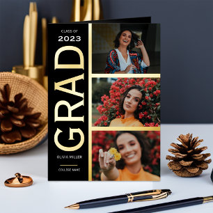 Three Photo Gold Foil Graduation Foil Greeting Card
