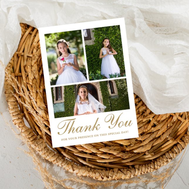 Three Photo Greenery First Communion  Thank You Card (Creator Uploaded)