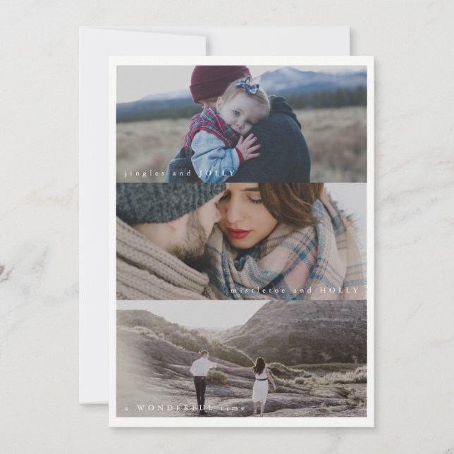 Three Photo Happy Holidays Holiday Card (Front)