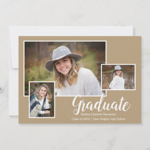 Three Photo Kraft Typography Graduation Party Invitation