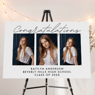 Three Photo Minimalist Script Graduation Welcome Foam Board