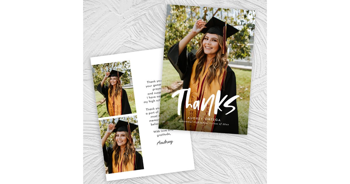 Three Photo Modern Calligraphy Photo Graduation Thank You Card | Zazzle