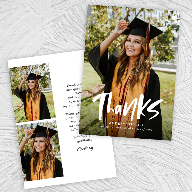 Three Photo Modern Calligraphy Photo Graduation Thank You Card | Zazzle