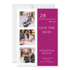 Three Photo Modern Magenta Wedding Save The Date