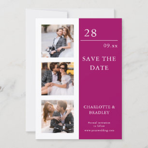 Three Photo Modern Magenta Wedding Save The Date