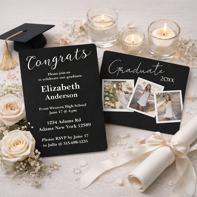 Three Photo Modern Script Graduation Invitation (Creator Uploaded)