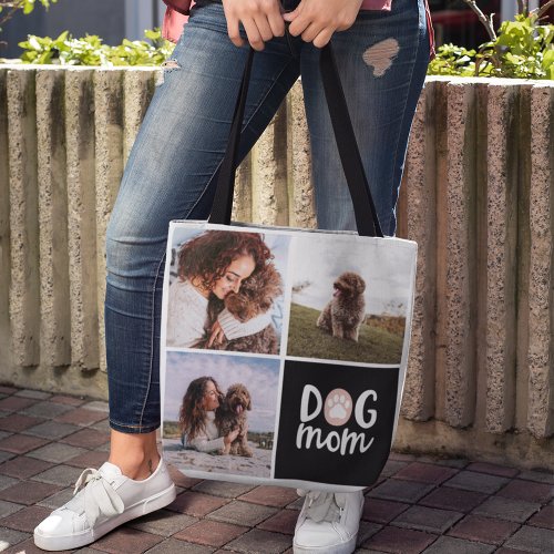 Three Photo Pawprint Dog Mom Tote Bag