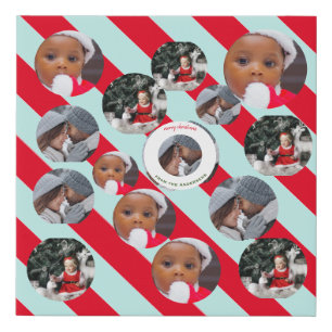 Three Photo Personalised Red Stripe Fab Christmas Faux Canvas Print