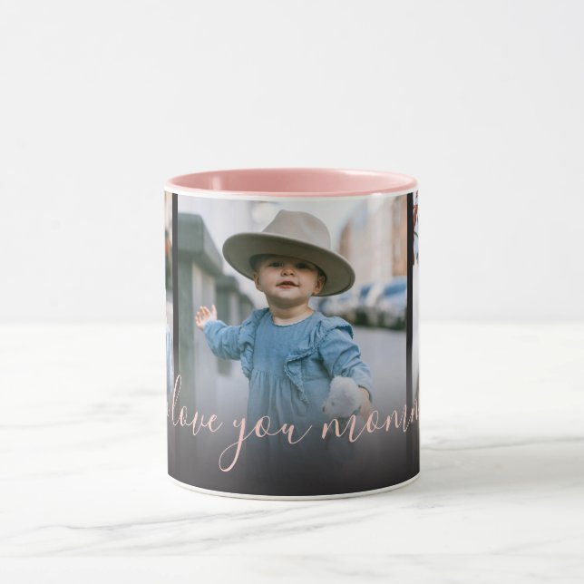 Three Photo Pink I Love You Mommy  Mug (Center)