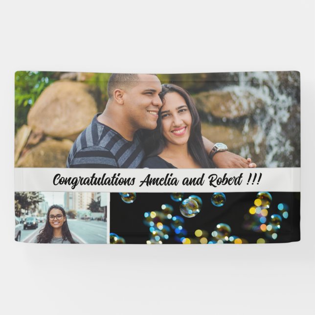 Three Photo Plus Custom Congratulations Text Banner (Horizontal)