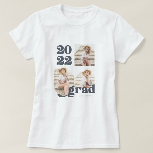Three Photo Retro 2022 Graduate Blue T_Shirt