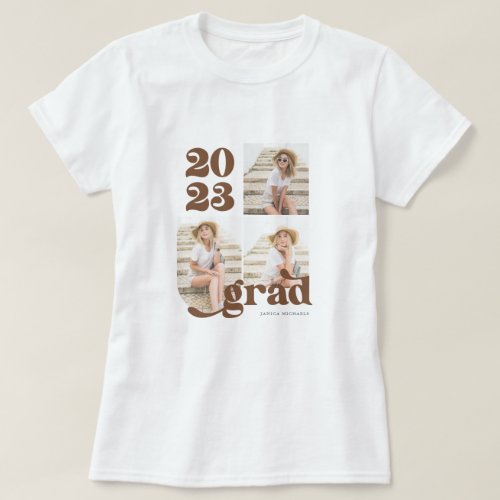 Three Photo Retro 2023 Graduate Brown T_Shirt