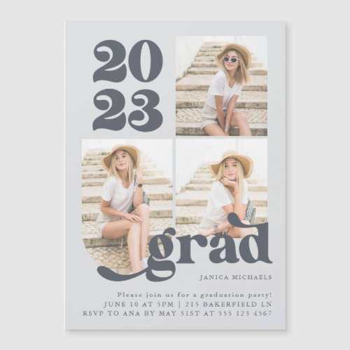 Three Photo Retro Type Graduation Party Invitation