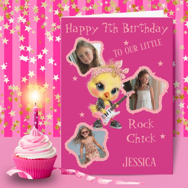 Three Photo Rock Chick Birthday Card (Creator Uploaded)