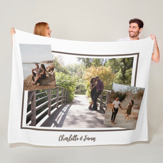Three Photo Template and Personalized Text Fleece Blanket (In Situ)