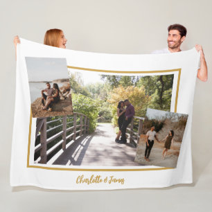 Three Photo Template and Personalized Text Fleece Blanket