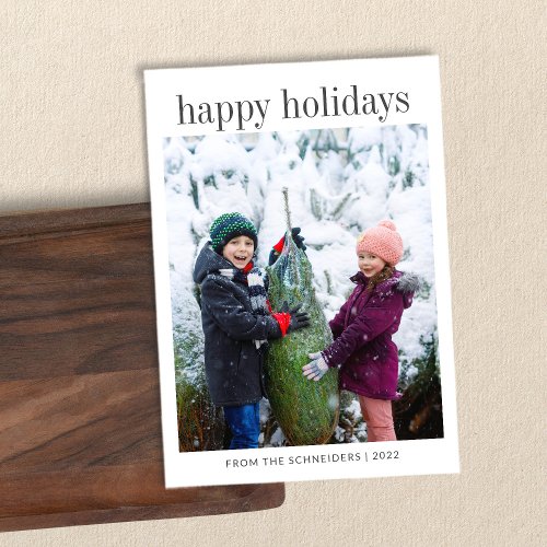 Three Photo Vertical Black Typography Happy  Holiday Card