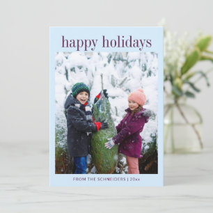 Three Photo Vertical Light Blue Typography Happy  Holiday Card