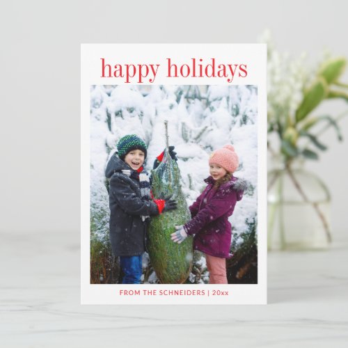 Three Photo Vertical Red Typography Happy Holiday Card