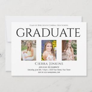 Three Photo White Graduation Party Invitation