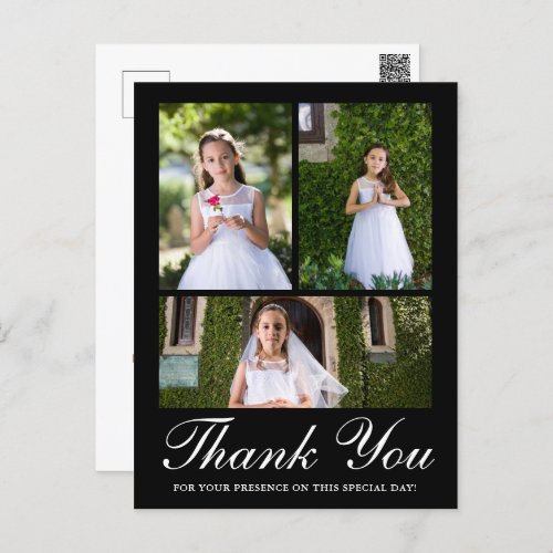 Three Photo with Cross First Communion Black Postcard