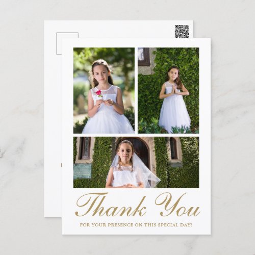 Three Photo with Cross First Communion White Postcard