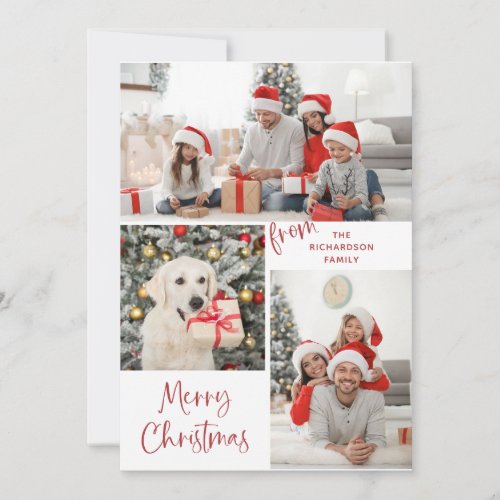 Three Photos and Modern Typography Merry Christmas Holiday Card