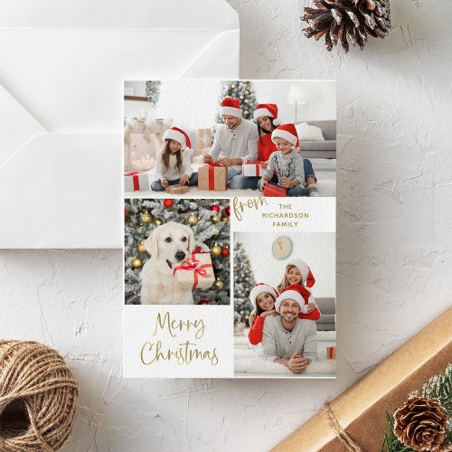 Three Photos and Modern Typography Merry Christmas Holiday Card