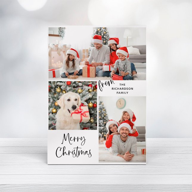 Three Photos and Modern Typography Merry Christmas Holiday Card (Creator Uploaded)