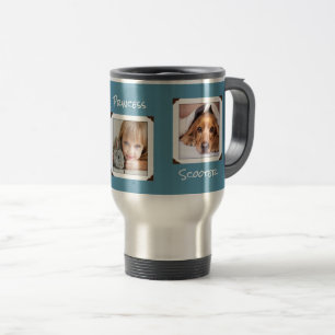 Three Photos and Names Colonial Blue Travel Mug