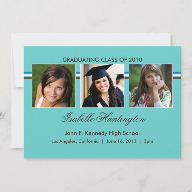 Three Photos Bar Graduation Announcement (Front)