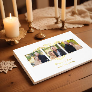 Three Photos & Baroque Scrolls Foil Foil Guest Book