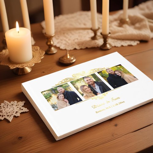 Three Photos  Baroque Scrolls Foil Foil Guest Book