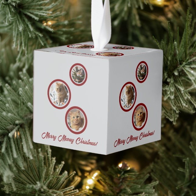 Three Photos Cats Customize  Cube Ornament (Tree)