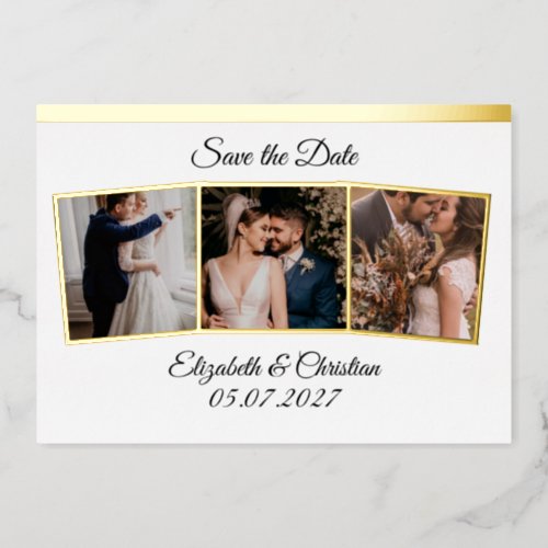 Three Photos Collage Elegant Save The Date Foil Invitation