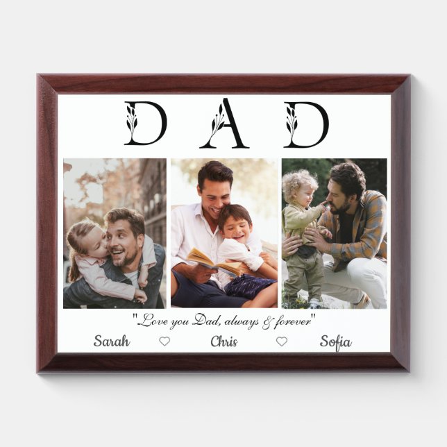Three photos customisable love you Dad plaque (Horizontal)