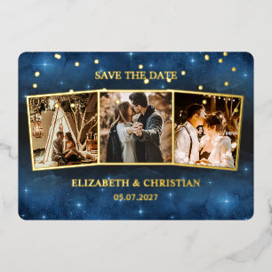 Three Photos Galaxy Overlay Save The Date Foil Inv Invitation
