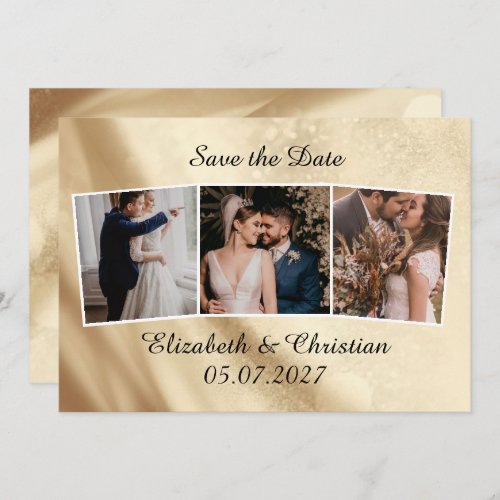 Three Photos Gold Foil Elegant Save The Date Invitation