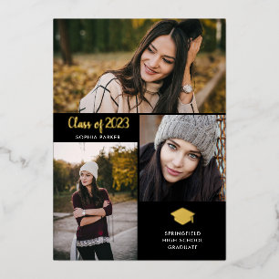 Three Photos   Gold Foil Graduation Announcement
