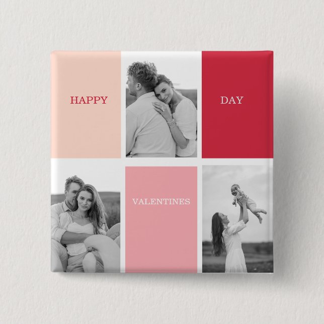 Three Photos | Happy Valentines Day Button (Front)