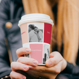 Three Photos Happy Valentines Day Paper Cups