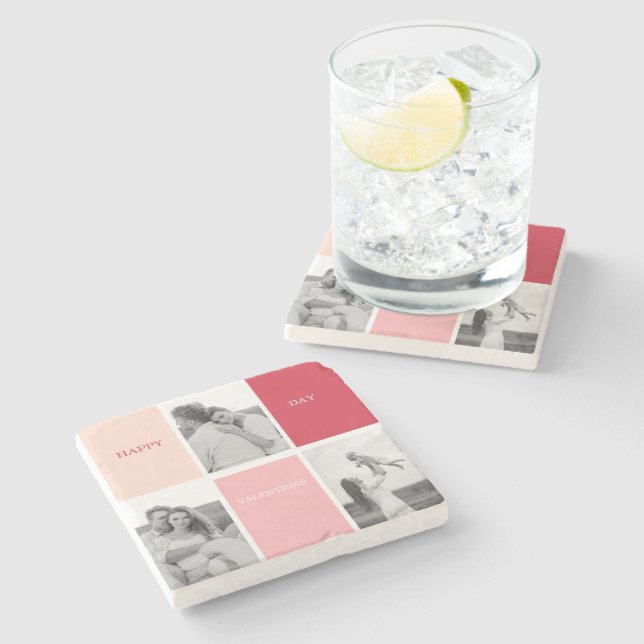 Three Photos | Happy Valentines Day Stone Coaster (Side)