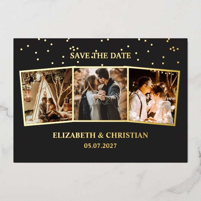 Three Photos Minimalist Save The Date  Foil Invitation (Front)