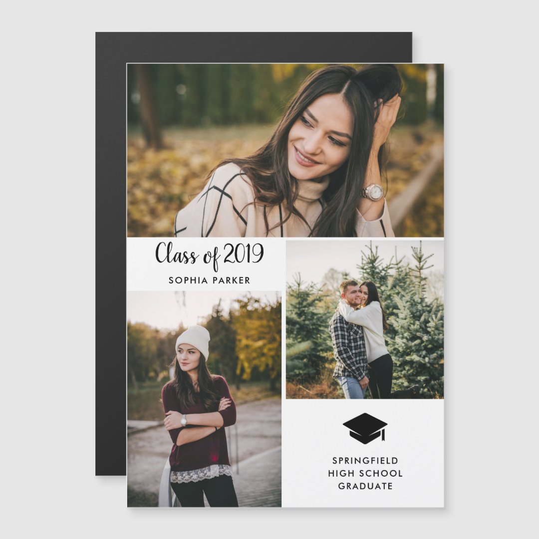 Three Photos | Modern Graduation Announcement | Zazzle