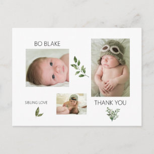 Three Photos New Baby Modern Thank You Postcard