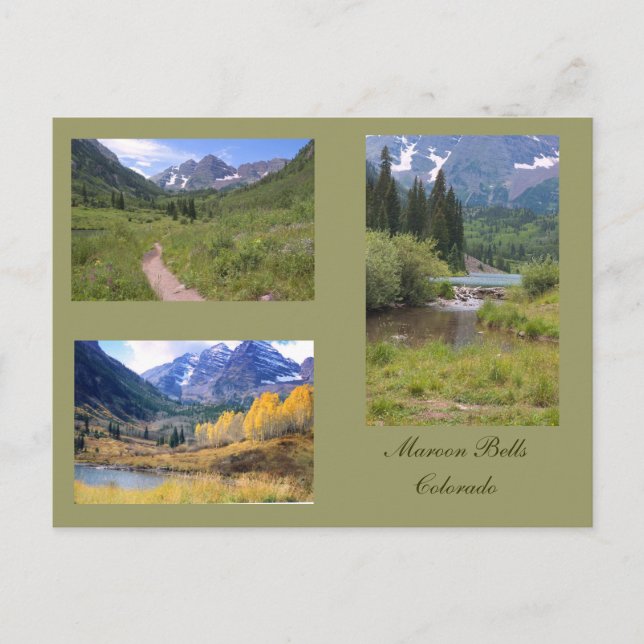 Three Photos of the Maroon Bells Postcard (Front)