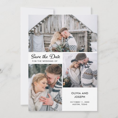 Three Photos on Black and White  Wedding Save The Date