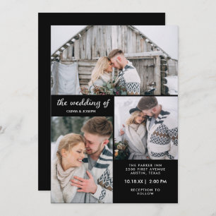 Three Photos on Modern Black   Wedding Invitation